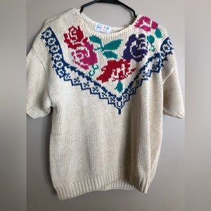 Vintage HAND Made Knit SS Floral Sweater by ZENNY BENITEZ